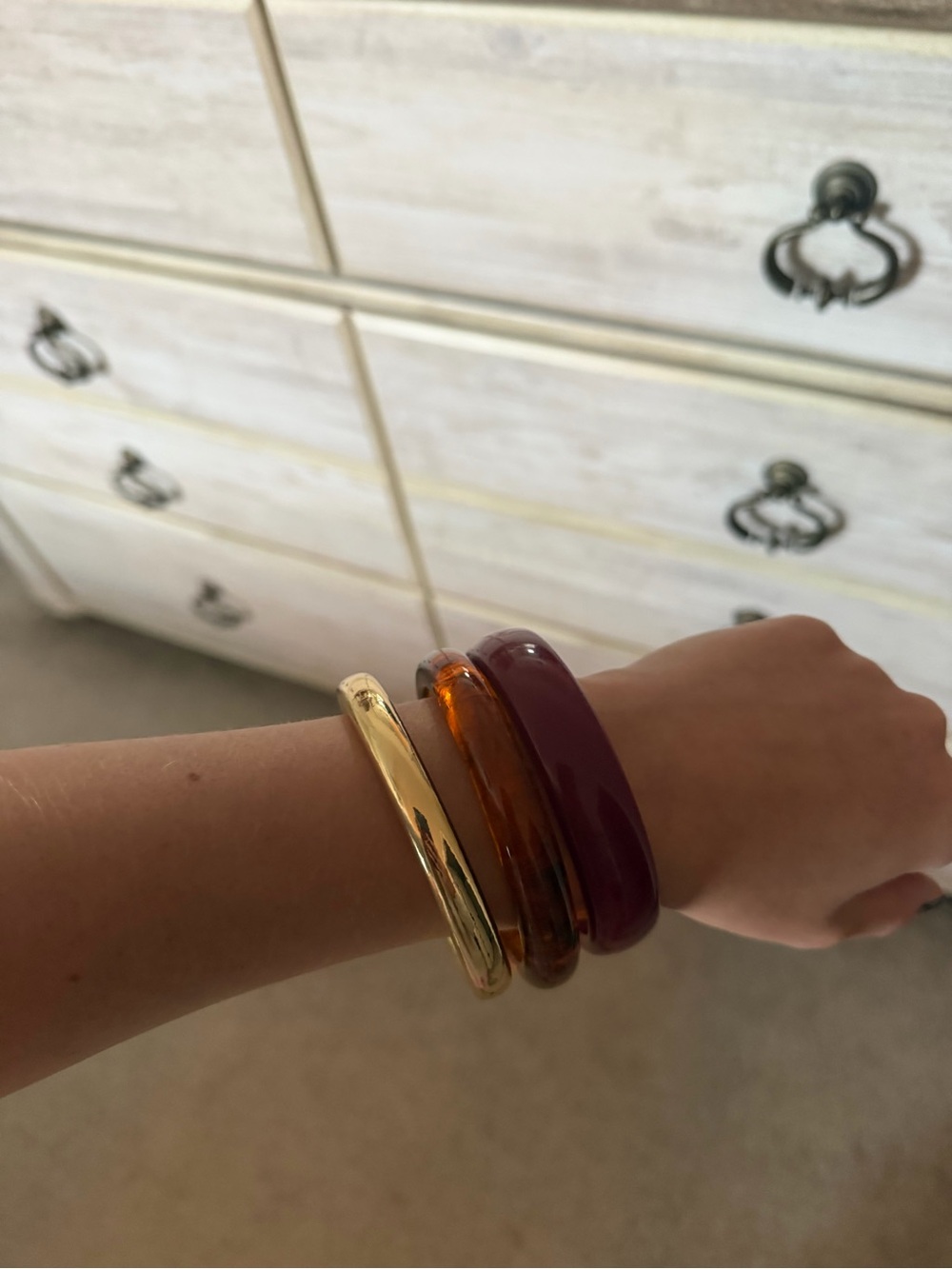 Stacked Resin and Gold-Tone Bangle Set - Plum, Amber, Gold